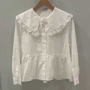 Chic White Eyelet Collar Women's Top